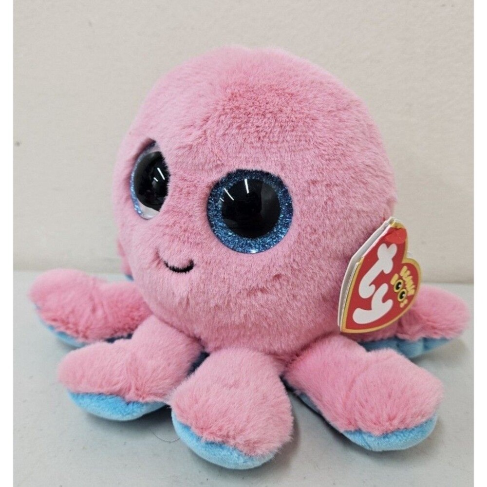 TY Beanie Boos - SHELDON the Pink & Blue OCTOPUS 6" NWT, Glitter Eyes